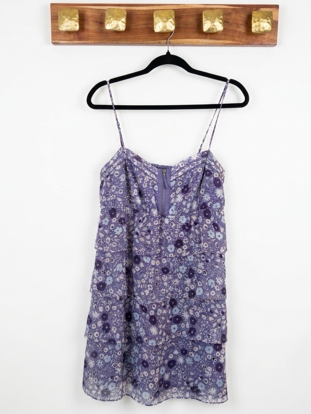 Y2K Boho Cottagecore Floral Tiered Ruffle Slip Dress Purple AE